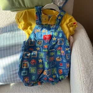 Baby BGosh OshKosh Colorful Baby Overalls with Yellow Shirt Marine Sea Fish